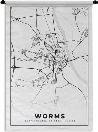 Wandkleed - Wanddoek - Plattegrond - Kaart - Worms - Stadskaart - 120x180 cm - Wandtapijt