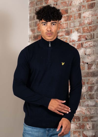 Lyle & Scott Cotton Merino Quarter Zip Jumper Truien & Vesten Heren - Sweater - Hoodie - Vest- Donkerblauw - Maat M