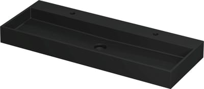 INK® United wastafel porselein met 2 kraangaten inclusief porseleinen click plug en verborgen overloop systeem 120x45x11cm, mat zwart