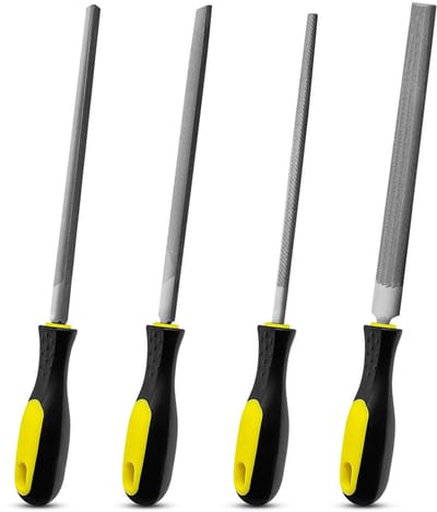 Dailygoods- Vijlenset 4-delig 200mm - Metalen Vijl - Platte/Ronde/Halfronde/Driehoekige Vijl - Ergonomische Handgreep - Slijtvast Staal - Fijne Afwerking - Vijlen