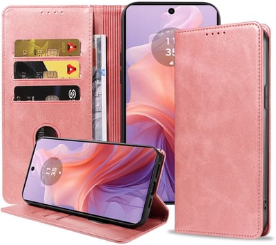 Geschikt voor Motorola Moto E14 / G04 Telefoonhoesje Kunstleer met Magnetische sluiting en Pasjeshouder Bookcase met Klepje - Walletcase with Cardslot - Rosé Goud - Smartphonica geschikt voor Motorola Moto E14;Motorola Moto G04