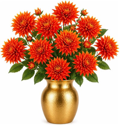 Mica Decorations Kunstbloem Dahlia Artistic - 10x - H74 cm - oranje - kunststof - stelen kunstbloemen - boeket - bloemetjes