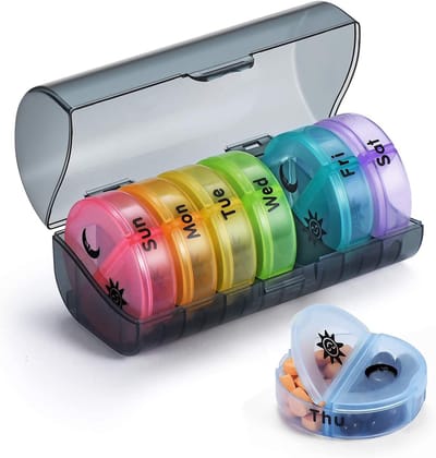 Pill Box Organizer 2 keer per dag, Travel Pill Case 7 Day AM PM Weekly, BPA gratis medicijn opbergdoos voor pillen, vitamine, medicatie en tabletten (zwart)