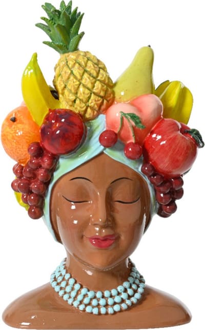 Decoris Plantenpot/bloempot - fruit - vrouwen hoofd - D13 x H23 cm - Polyresin - rond