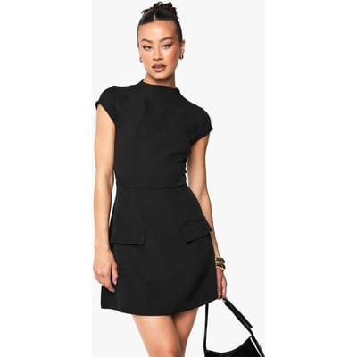 boohoo Dames Lange hoge hals gestructureerde getailleerde mini-jurk | Zwart | Maat: 36