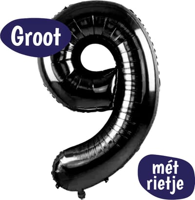 Cijfer Ballonnen - Ballon Cijfer 9 - 70cm Zwart - Folie - Opblaas Cijfers - Verjaardag - 9 jaar, 90 jaar - Versiering