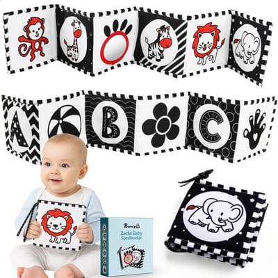 Boncy® Knisperboekje Baby - Speelgoed Tummy Time - Buikligtrainer - Montessori Boekjes eerste jaar 0 1 2 - Boek 6 maanden - Babyboek buggyboekje - Babyspeelgoed - Box Activiteitenboek