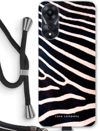 Case Company® - Hoesje met koord geschikt voor Oppo A78 5G hoesje met Koord - Zebra - Telefoonhoesje met Zwart Koord - Bescherming aan alle Kanten en Over de Schermrand