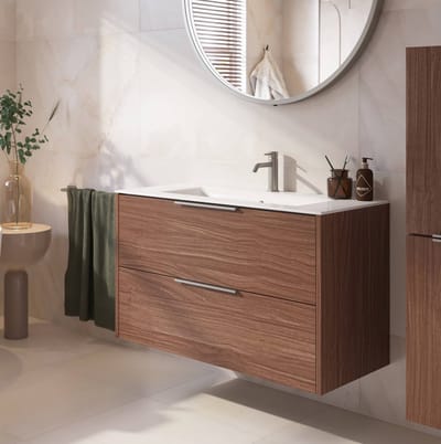 Saqu Lima badmeubel incl. glans witte keramische wastafel 100x46x61cm noten urban – rvs greep
