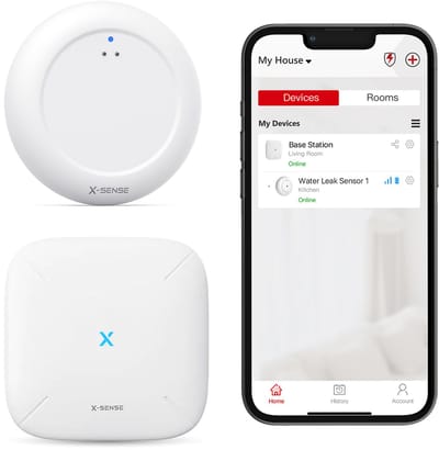 X-Sense SWS0A Slimme Watermelder bundel met WiFi - met Base Station - Werkt met app - Watersensor - Wateralarm - Waterlekkage detector - Waterdetector - Vochtmeter - Lekdetectie