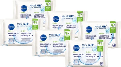 NIVEA 3-in-1 Verzorgende Reiniging Micellair Doekjes - Waterproof Make-up Remover - vitamine E - Voordeelverpakking - 6 stuks