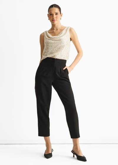 Champagnekleurige cami-top met pailletten en cowl neck