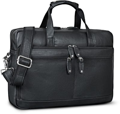 Dailygoods- Schoudertas groot - Echt leer - Vintage aktetas - Trolleyfunctie - Organizer - Verstelbare schouderriem - Laptoptas