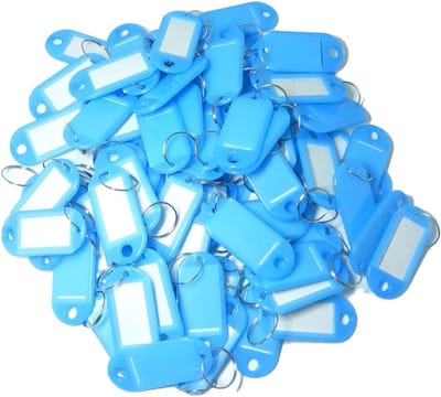 100 Stuks Sleutellabels met Sleutelhangers - Plastic ID Tags voor Sleutels, Bagage en Huisdieren - 5 x 2.3 cm Lichtblauw