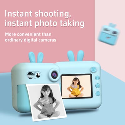 Kindercamera, 2,4 Inch Display Digitale Camera Kinderen, Cadeaus voor 3-12 Jaar Jongens en Meisjes, 2400P HD,direct printen, ondersteuning 32G TF geheugenkaart voor Verjaardagscadeau Kerst Speelgoed-Blauw