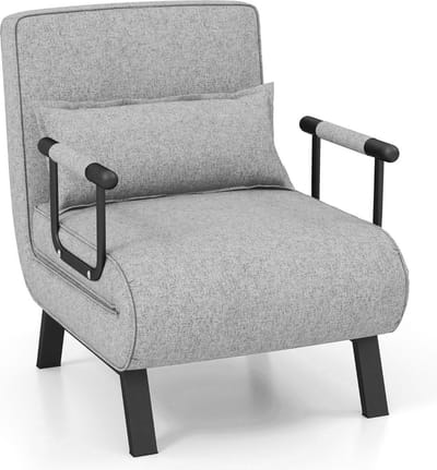 Trendmix Slaapstoel 1 Persoons – Uitklapbare Slaapbank & Slaapfauteuil – Verstelbare Rugleuning – Tot 150 kg – Lichtgrijs