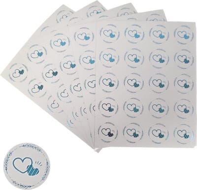 200x Transparante Stickers Op Vel - 32mm - Hart Krans Blauw - Serie 4 - Sluitsticker - Sluitzegel - Cadeau Sticker - Hartje Blauw - 200 Stuks