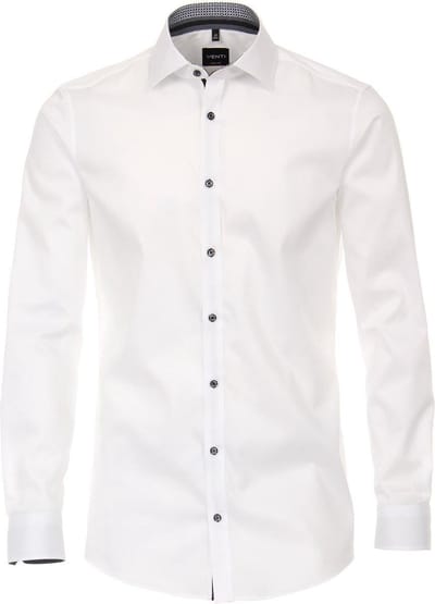 VENTI body fit overhemd - wit twill (contrast) - Strijkvriendelijk - Boordmaat: 40 (EU maat: M)