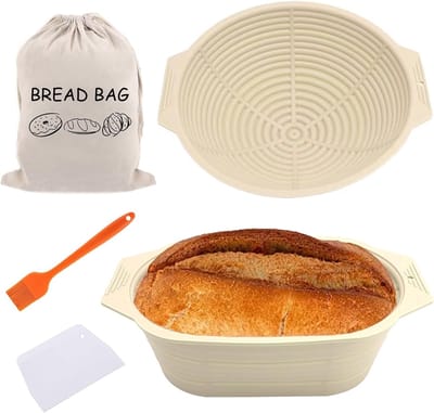 Brood Proofing Mand - Rijsmandje Zuurdesem - Brood Bakken - Set met Schraper - 9 en 10 Inch