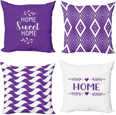 New Bed Paars en Wit Thuis Zin en Woord Lettering met Rhombus Ruit Kussenhoes met sierkussen, 4-pack, modern accent, dubbelzijdig digitaal bedrukt, 50 cm x 50 cm