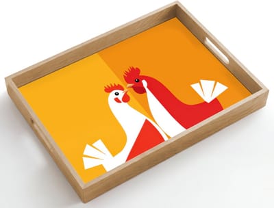 Dienblad hout 50x35 cm - Schootdienblad - Kippen - Oranje - Vlakken - Borrelplank rechthoek - Plateau dienbladen