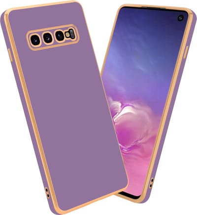 Cadorabo Hoesje geschikt voor Samsung Galaxy S10 4G in Glossy Paars - Goud - Beschermhoes Case Cover van flexibel TPU-silicone en met camerabescherming