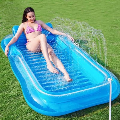 Luchtmatras, zwembad voor volwassenen, opblaasbaar zonnezwembad, luchtmatras, water met ingebouwde sprinkler, waterspeelgoed voor volwassenen, zwembad, strand, zomerplezier (bluaw)