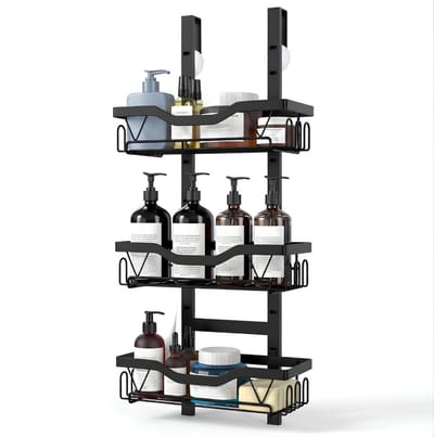 DnA® Doucherek - Doucherek Zonder Boren - Doucherek Hangend - Telescopisch Doucherek - Zwart - 17cm x 29cm x 62cm