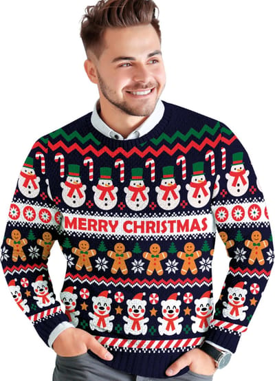 Fiestas Guirca - Heren kersttrui snowman - maat L - blauw