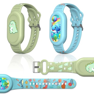 Namajunas - Schattige armband voor Galaxy SmartTag 2 (2023) - Horlogebandje - Siliconen armbandhouder jongen - 2 verstelbare waterdichte armbanden & 2 hoezen - 360° bescherming, stootvast & krasbestendig - Groene dinosaurus en blauwe walvis