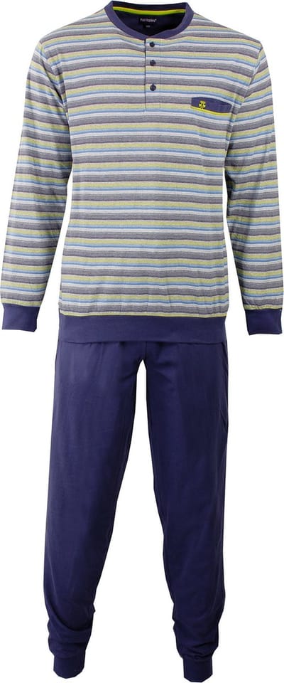 Paul Hopkins Heren Pyjama - Katoen - Strepen - Polo Sluiting - Blauw - Maat S