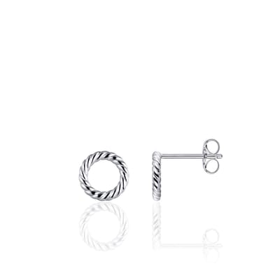 Gisser Jewels - Oorbellen - Oorstekers Cirkel open Gedraaid - 9mmØ - Gerhodineerd Zilver 925