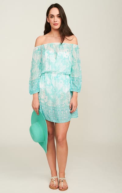 Pia Rossini - Lola Beach Dress Turquoise - maat S - Blauw