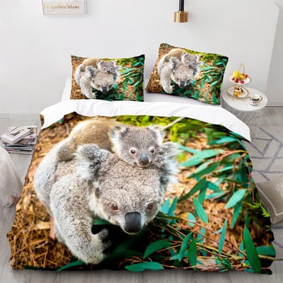 Koala Dekbedovertrek Set Schattig Dierenpatroon Beddengoed Set Palmblad Polyester Dekbedovertrek voor Kinderen Volledig/Eenpersoons/Queen/King Maat 70x133cm 2pcs gray
