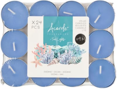 Acorde theelichtjes - ocean geur - 24x - blauw - waxinelichtjes/geurkaarsen - 4 branduren