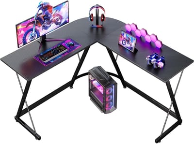 L-Vorm Gaming Bureau Hoekbureau Ruimtebesparend Bureau voor Thuis Kantoor en Gaming (Koolstof Zwart, 120x120cm)