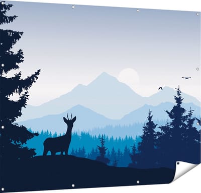 Gards Tuinposter Hert in het Bos - Silhouet - 150x120 cm - Tuindoek - Tuindecoratie - Wanddecoratie buiten - Tuinschilderij