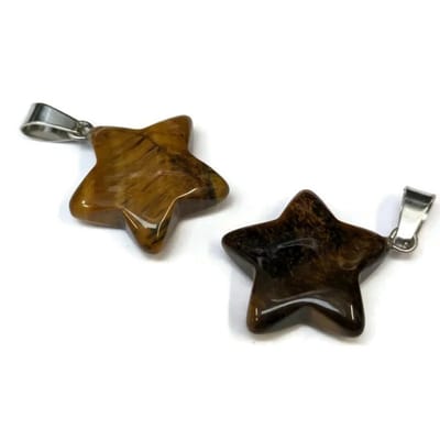 Aramat Jewels | Hangers | Ster Hanger van Natuursteen met Tijgeroog | | | |20mm | Staal | Volwassenen | Verkleurd niet