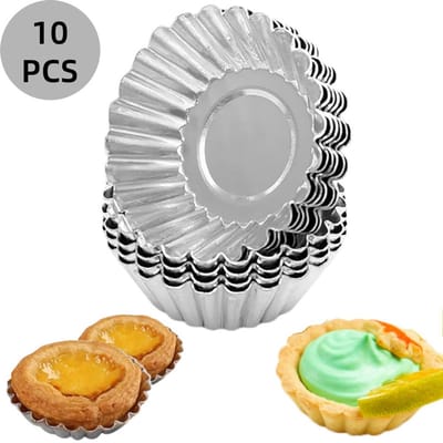 10 stuks - Tartelette vormpjes- Eiertaartvormpjes - Mini taartvormpjes - Aluminium eiertaartvormpjes - Mini Cakevormpjes - Bakspullen - Herbruikbaar - Zilver - 70*47*20 mm - voor bakken, eiertaartjes, kleine gebakjes