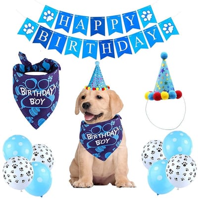MTTProducts - Dog Birthday Bandana - Dog Birthday Party - Set met Hoed en Banner - Multicolored - Geschikt voor Kleine Honden - Feestelijke Decoratie