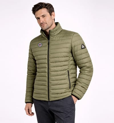 Lizzard Sports Heren Gewatteerde Jas – Lichtgewicht padded jacket – Gevoerd, warm en opstaande Kraag Olive - Maat S