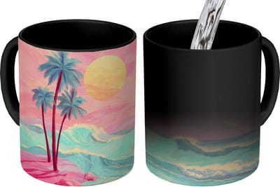 Magische Mok - Foto op Warmte Mokken - Koffiemok - Palmbomen - Golven - Zee - Magic Mok - Beker - 350 ML - Theemok