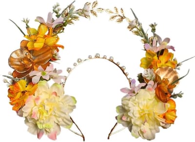 Bloemenkrans Hoofdband - Bloemenkroon Haaraccessoire - Feestelijke Aankleding - Handgemaakt Ontwerp - 100 g - Goudkleurig