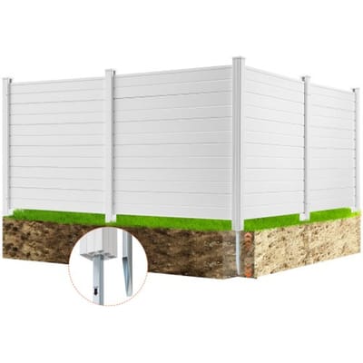 VEVOR 4x Panelen Tuinhek 122x122cm Privacyhek PVC en gegalvaniseerd plaatstaal Grondpen Windscherm Metalen palen tot 50cm Lattenhek Plug-in hek Privacyscherm Ideaal voor zwembadapparatuur Airconditioningsystemen