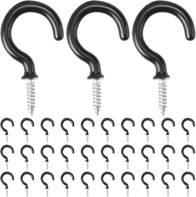 Set van 30 Witte Schroefhaken - Vinyl Gecoate Ceiling Hooks voor Kleding en Wandbevestiging, Geschikt voor Binnen en Buiten, 1/2 Inch