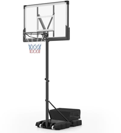 COSTWAY Basketbal hoepel buiten, basketbal standaard 160-305 cm in hoogte verstelbaar, zwembad basketbal hoepel met standaard, gewichtzak & 2 netten, draagbaar basket systeem