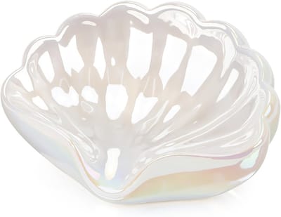 Witte keramische zeeschelp zeepdispenser met afvoer, ideaal voor badkamer, douche en keuken, ook geschikt als opbergdoos voor sieraden