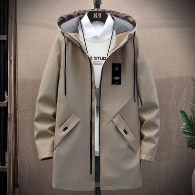 Heren Trenchcoat, Lente en Herfst Nieuwe Middellange en Lange Jas Heren Jas met Capuchon Casual Veelzijdige Herenkleding 4XL