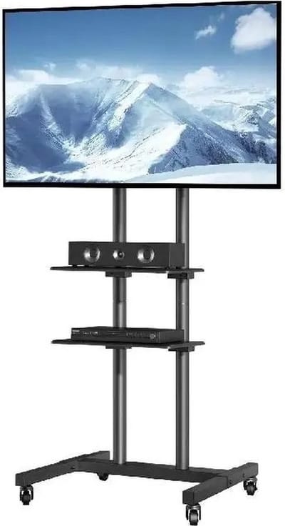 Mygroot - TV vloerstandaard - Rolbaar - Verstelbaar 15° helling 35° - Draaibaar - Met wielen - Voor 19-42 inch flatscreen - tot 35 kg - 200 x 200 - tv standaard verrijdbaar - Dubbele Lade.
