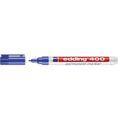 edding 400 permanent marker - blauw - 10 stiften - ronde punt 1 mm - watervast, sneldrogend - wrijfvast - voor karton, kunststof, hout, metaal, glas